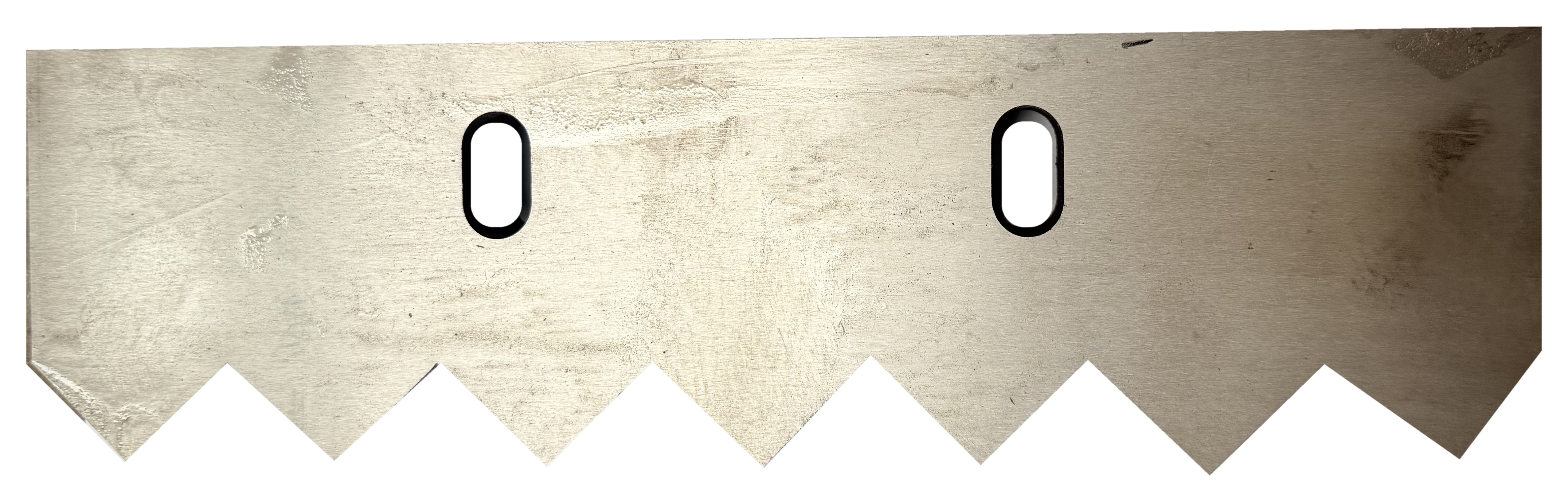 Stationary shredder knife with a toothed cutting edge.