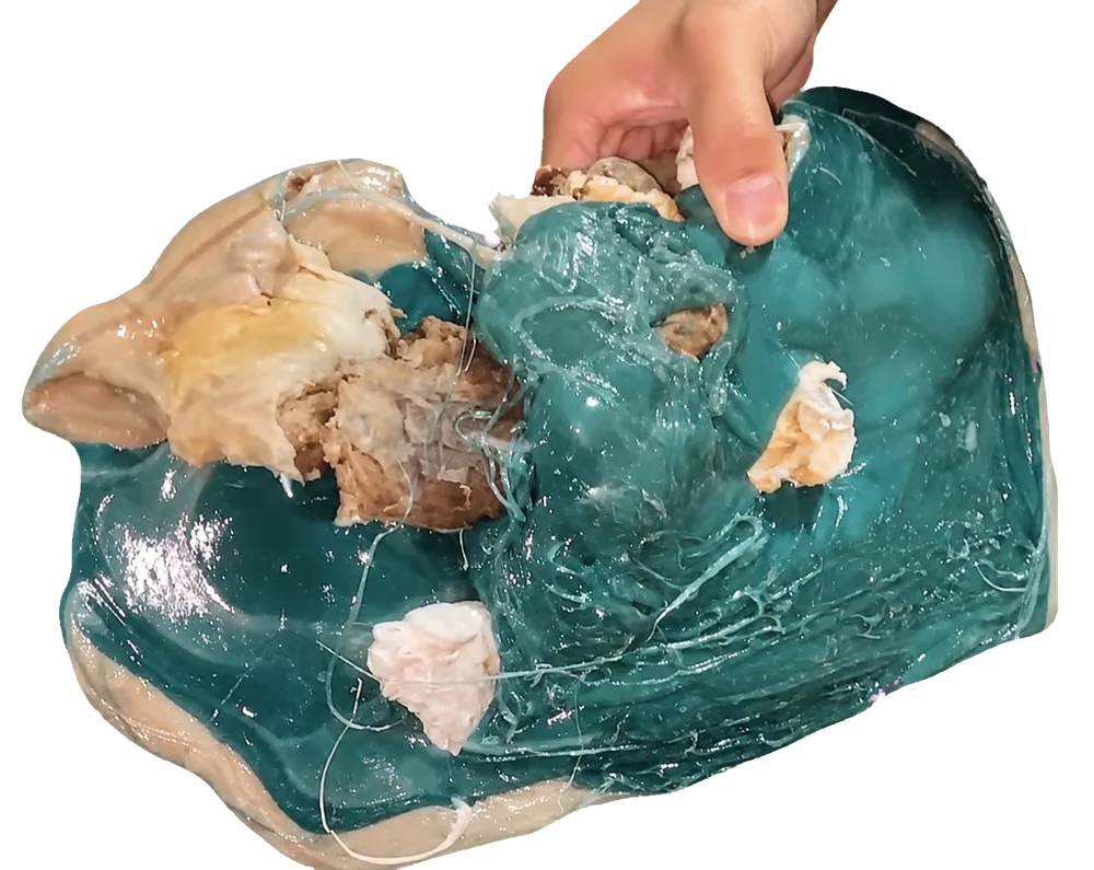 Thick purge lump for visual waste recognition.